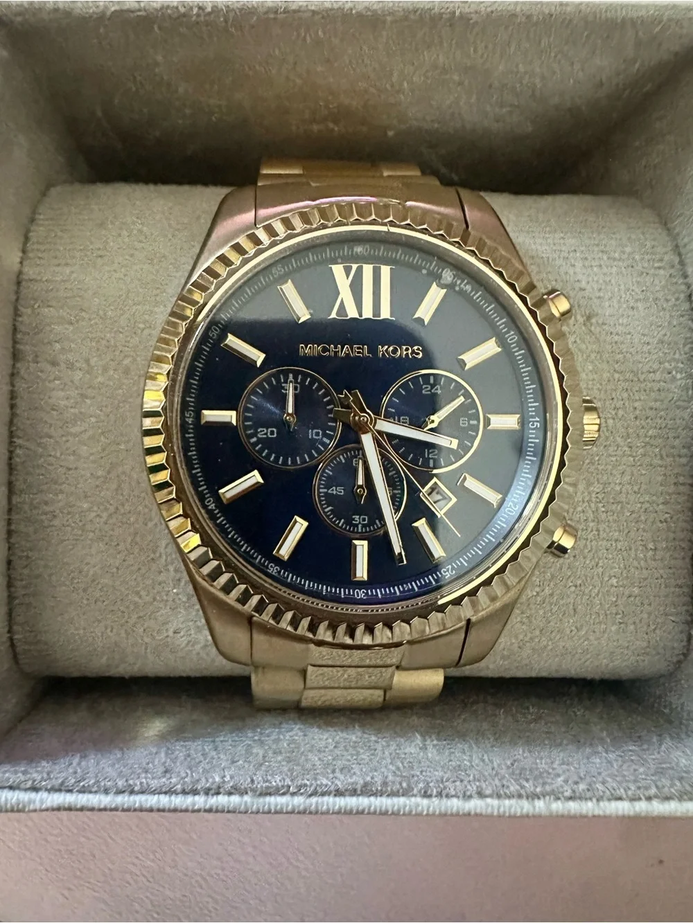 Michael Kors Men’s Gold-Tone Chronograph Watch Black Dial NEW